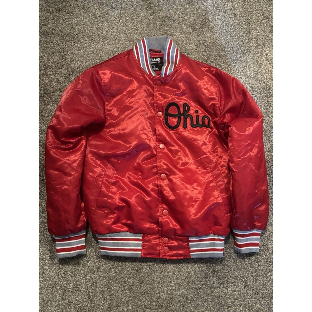 Ohio State Homage Bomber Jacket Size Medium Script Ohio Red Football